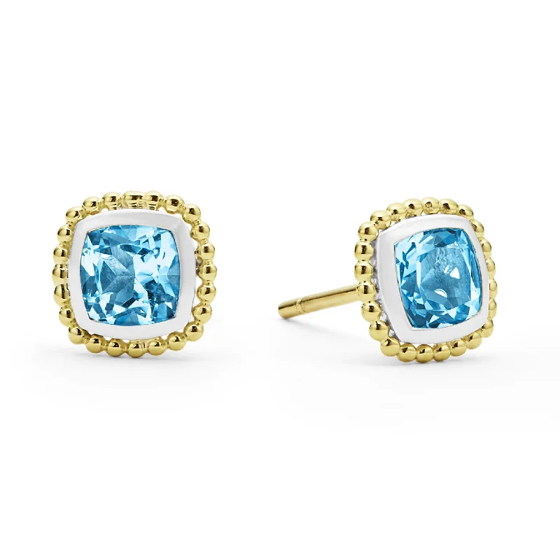 Elegant Rose Gold Jewelry For A Stylish Touch 18K Gold Caviar Swiss Blue Topaz Stud Earrings