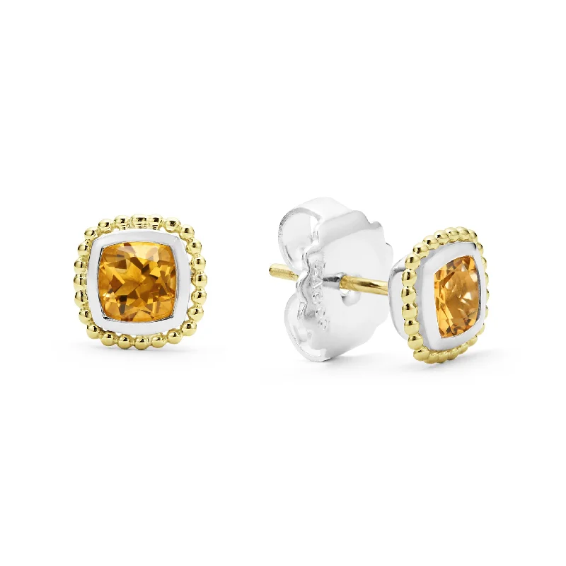 Romantic Heart-Shaped Jewelry For Special Gifts 18K Gold Caviar Citrine Stud Earrings
