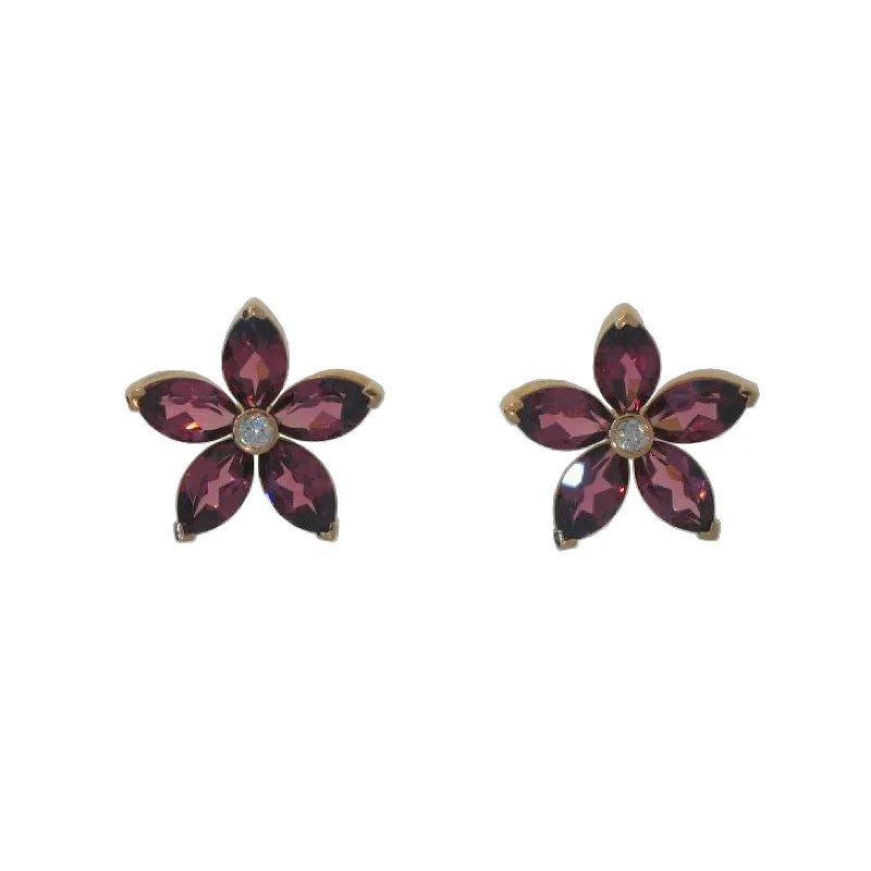 Timeless Elegance Now At Special Discounts Garnet & Diamond Flower Stud Earrings