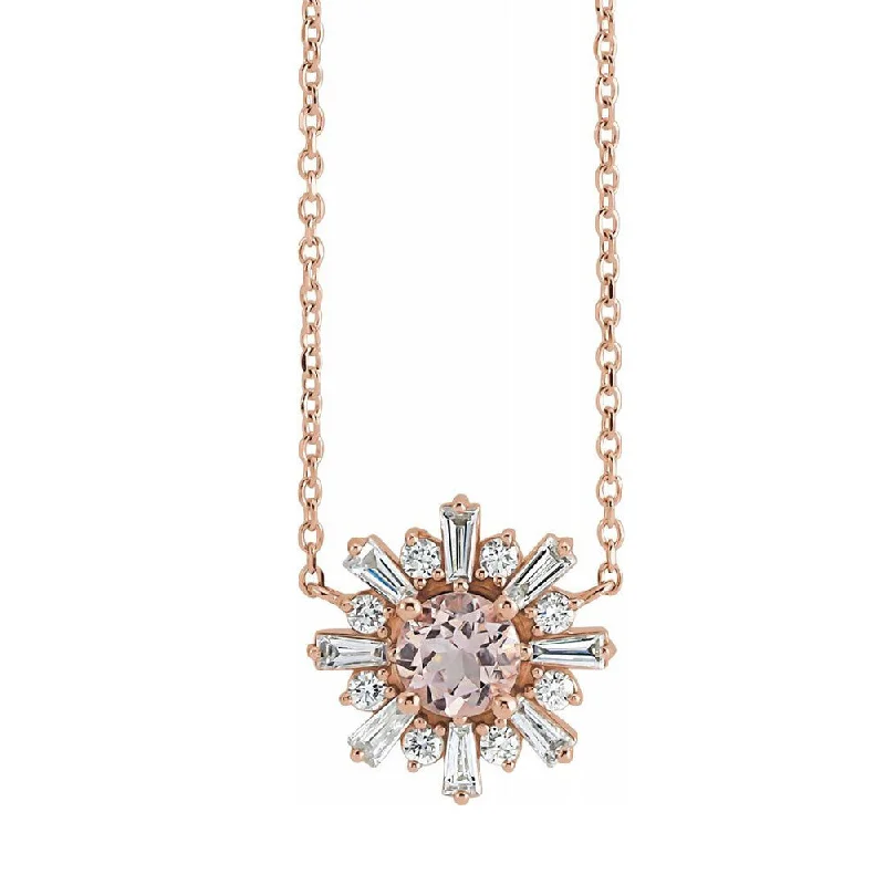 Modern Jewelry At Exclusive Discounts – Shop Today 14K Rose Gold Morganite & 3/8 CTW Diamond Starburst Necklace, 18 Inch