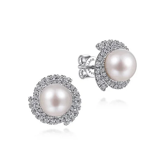 Seasonal Jewelry Sale – Upgrade Your Style Today 14K White Gold Round Cultured Pearl Swirling Diamond Halo Stud Earrings Seasonal Jewelry Sale – Upgrade Your Style Today 14K White Gold Round Cultured Pearl Swirling Diamond Halo Stud Earrings