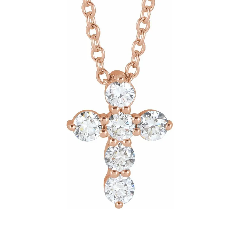 Luxury Handcrafted Jewelry For Elegant Looks 14K Yellow, White or Rose Gold Diamond 6-Stone Cross Necklace, 16-18in