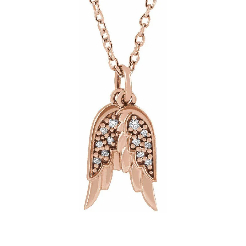 Premium Jewelry, Premium Discounts – Act Fast 14K Yellow, White or Rose Gold Diamond Angel Wings Necklace, 16-18 In