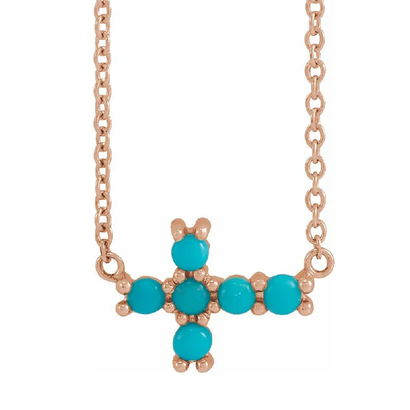 Unique Jewelry Designs Now At Discounted Rates 14K Yellow, White or Rose Gold Turquoise Petite Cross Necklace, 18 In