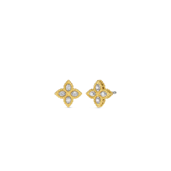 High-Quality Gemstone Jewelry For Special Occasions 18K GOLD PRINCESS FLOWER SMALL DIAMOND STUD EARRINGS