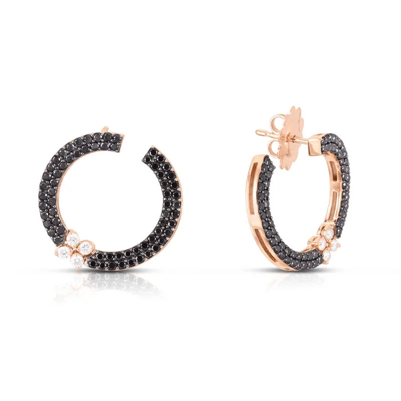 Modern Statement Jewelry For Bold Styling 18K Rose Gold Love In Verona Black Diamond Circle Stud Earrings