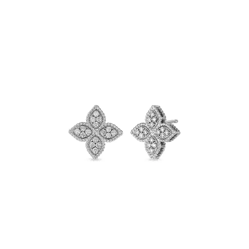 Affordable Glamour – Premium Jewelry For Less 18K WHITE GOLD PRINCESS FLOWER MEDIUM DIAMOND STUD EARRINGS