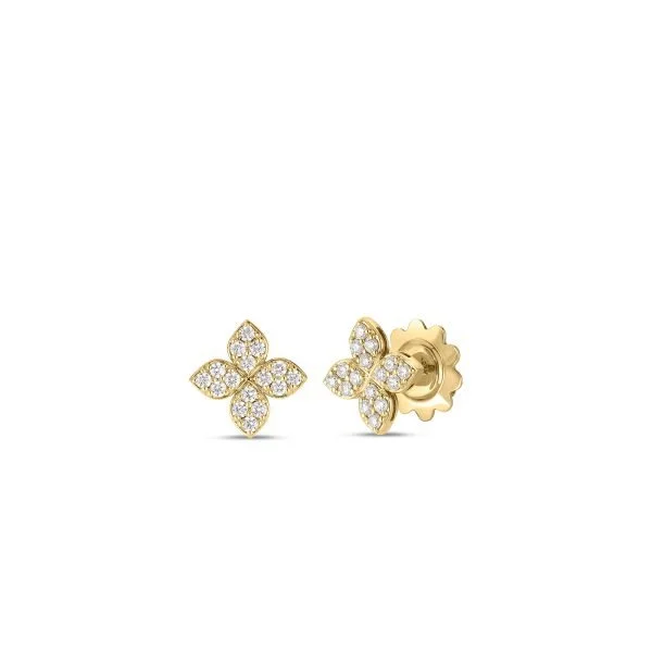 Delicate Crystal Jewelry For Sophisticated Charm 18K YELLOW GOLD LOVE IN VERONA MEDIUM PAVE DIAMOND FLOWER STUD EARRINGS