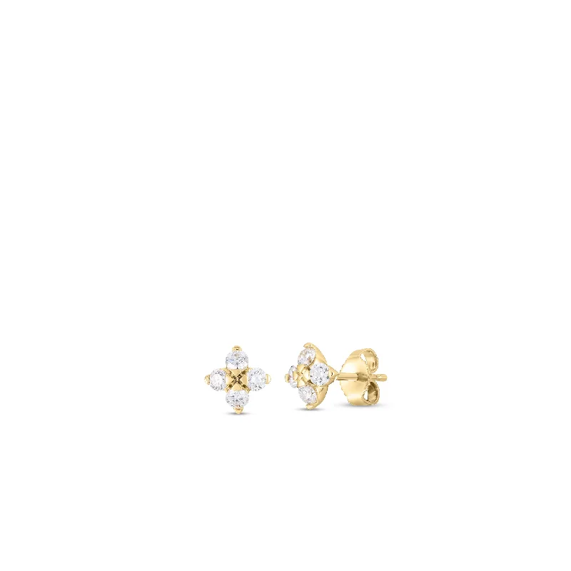 Accessorize For Less – Luxury Jewelry At Affordable Prices 18K YELLOW GOLD LOVE IN VERONA SMALL DIAMOND FLOWER STUD EARRINGS