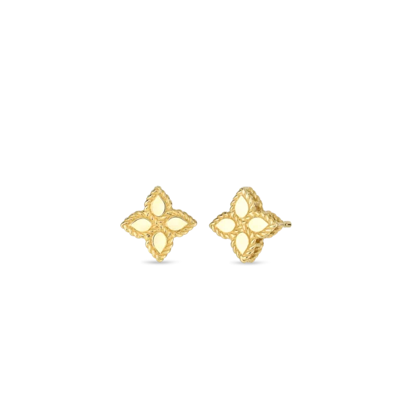 Trendy Minimalist Jewelry For Everyday Wear 18K YELLOW GOLD PRINCESS FLOWER SMALL STUD EARRINGS