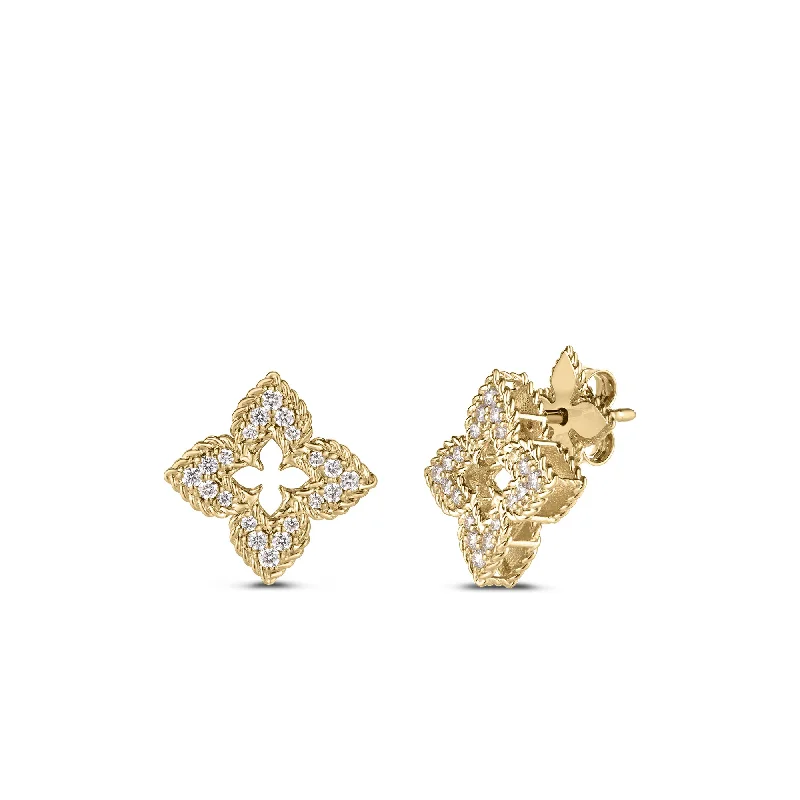 Customized Silver Jewelry For Unique Style 18K YELLOW GOLD VENTIAN PRINCESS SMALL DIAMOND PAVE FLOWER STUD EARRINGS