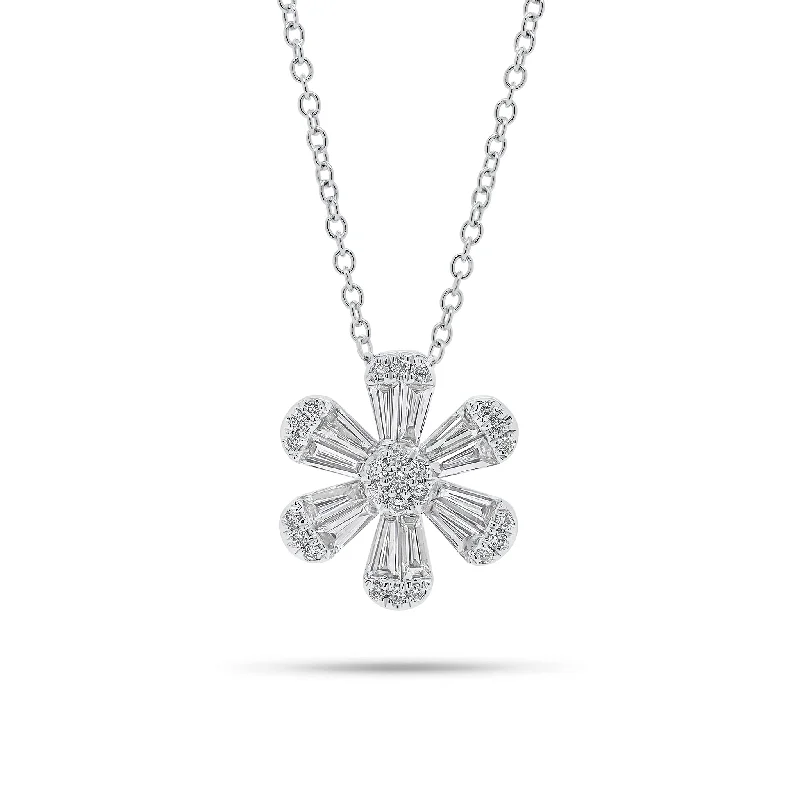 Trending Jewelry Now Available At Exclusive Prices Round & Baguette Diamond Flower Pendant