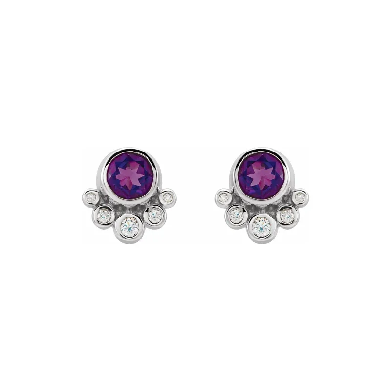 Luxury Handcrafted Jewelry For Elegant Looks Amethyst & Diamond Bezel Stud Earrings