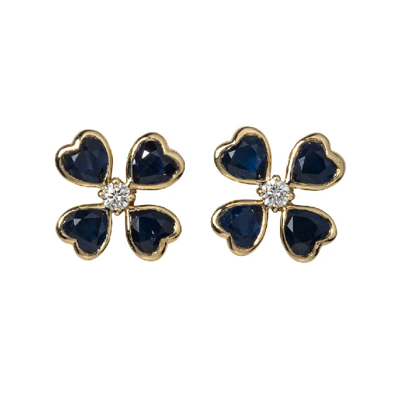 Limited-Time Jewelry Sale – Don't Miss These Deals Blue Sapphire & Diamond 14K Gold Clover Stud Earrings