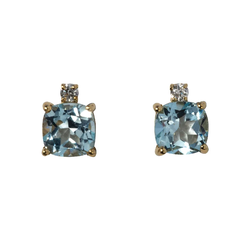 Shop Stylish Jewelry Now And Save Big Blue Topaz & Diamond 18K Gold Stud Earrings