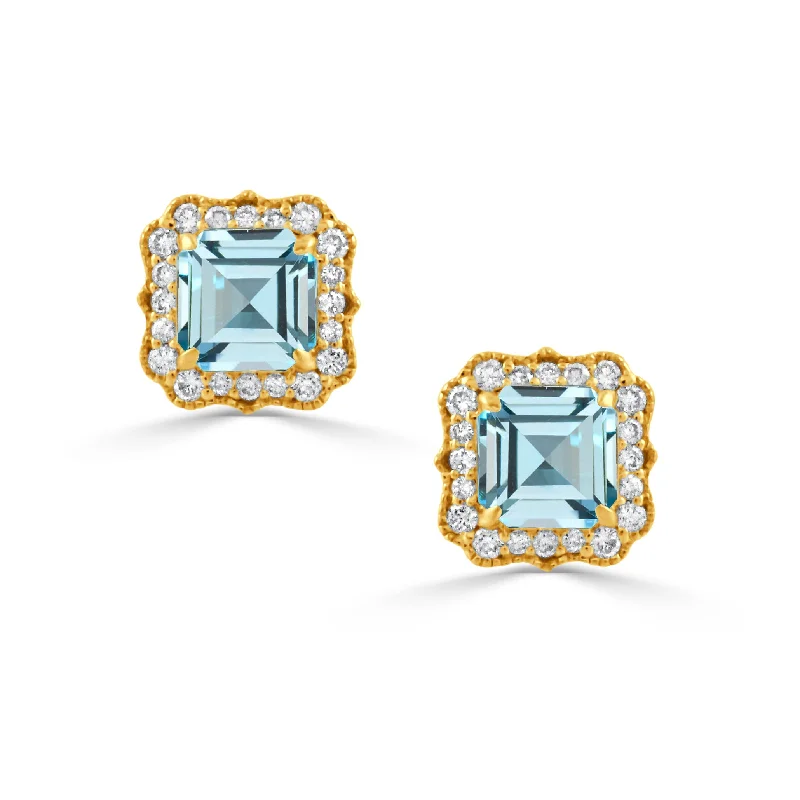 Affordable Luxury Jewelry For Every Occasion Blue Topaz & Diamond 18K Yellow Gold Stud Earrings Affordable Luxury Jewelry For Every Occasion Blue Topaz & Diamond 18K Yellow Gold Stud Earrings
