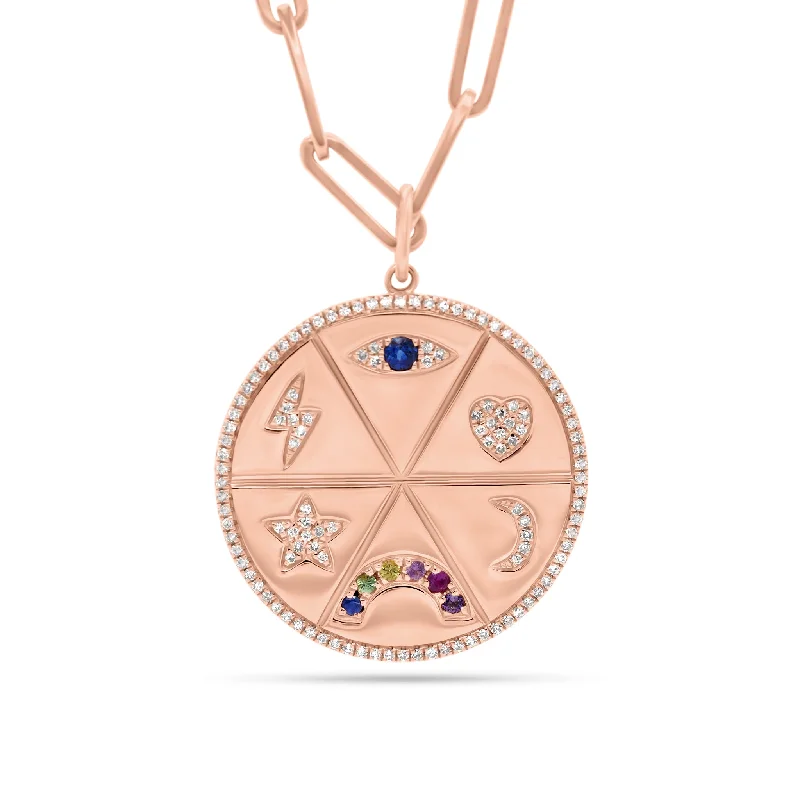 Limited-Stock Jewelry Sale – Once It's Gone, It's Gone Diamond & Multicolor Gemstone Lucky Symbols Large Disc Pendant