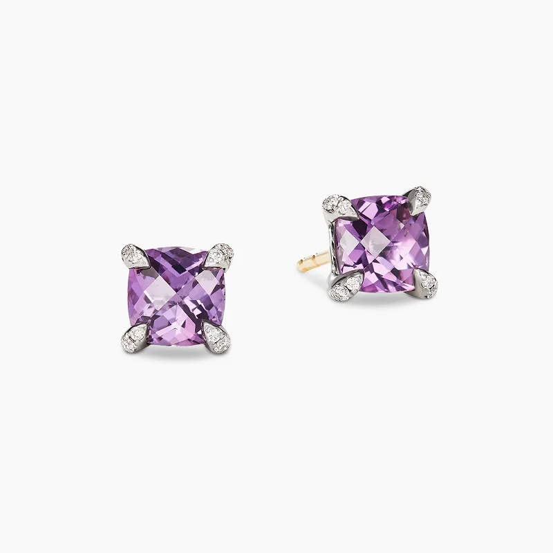 Unique Jewelry Designs Now At Discounted Rates Petite Châtelaine® Stud Earrings in Amethyst with Diamonds Unique Jewelry Designs Now At Discounted Rates Petite Châtelaine® Stud Earrings in Amethyst with Diamonds