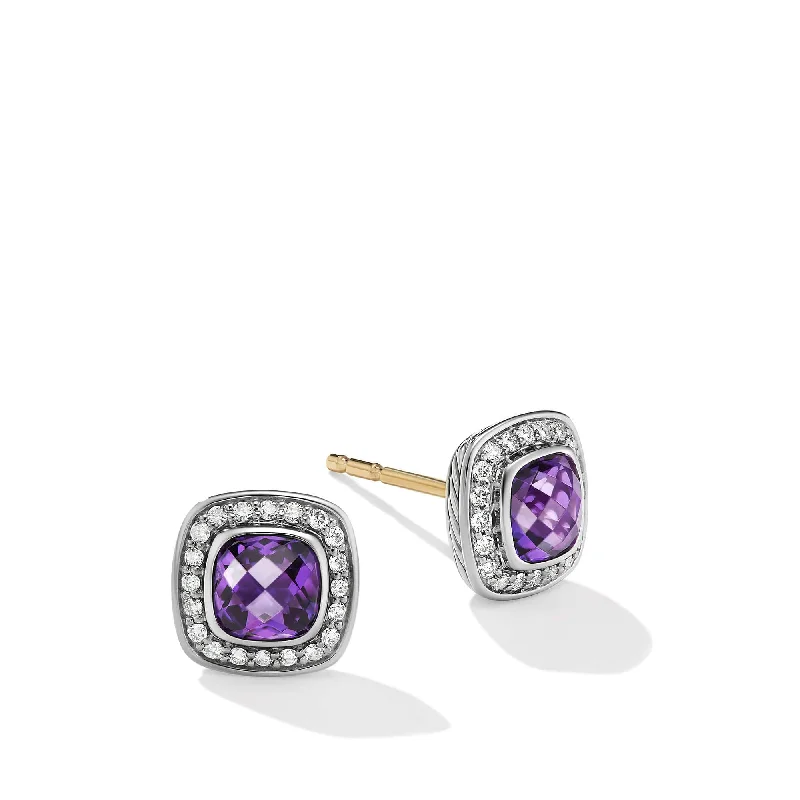High-End Sparkle, Low-End Prices – Jewelry Sale Live Petite Albion Stud Earrings in Sterling Silver with Amethyst and Pave Diamonds