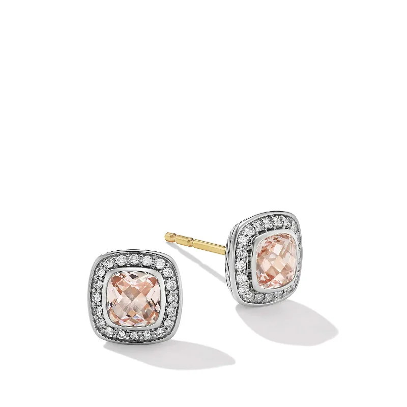 Jewelry Clearance Event – Stock Up Before It's Over Petite Albion Stud Earrings in Sterling Silver with Morganite and Pave Diamonds