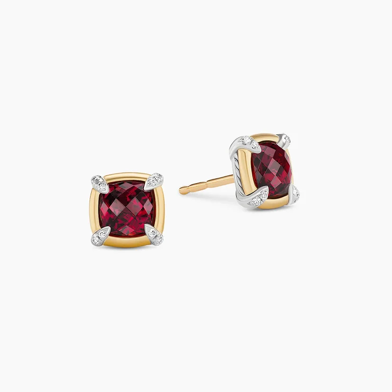 Limited Stock On Premium Jewelry At Low Prices Petite Chatelaine Stud Earrings in Garnet with Diamonds Accents