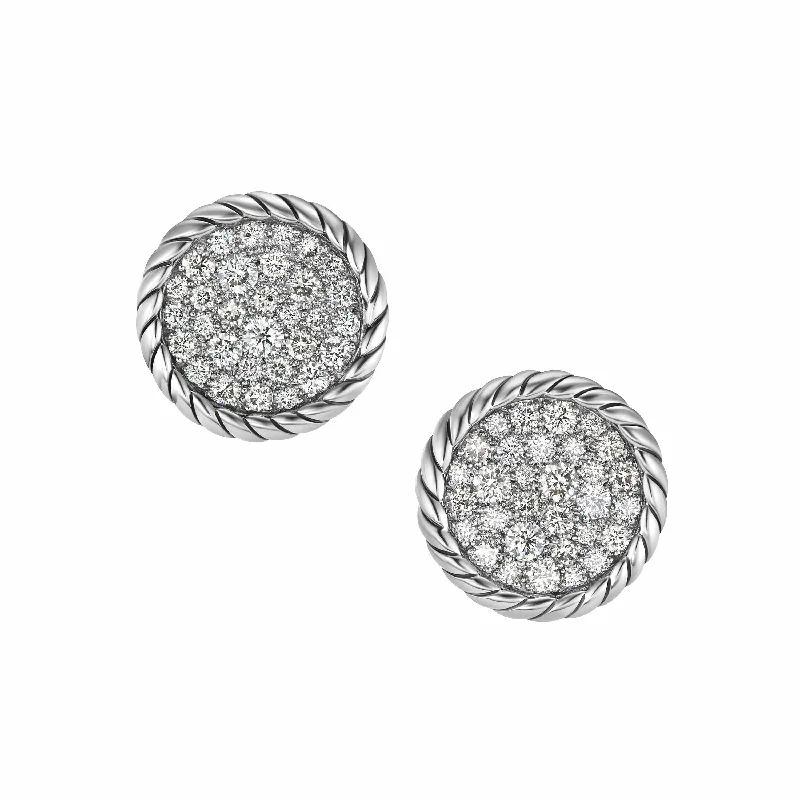 Shop High-Quality Jewelry At Jaw-Dropping Discounts DY Elements Button Stud Earrings in Sterling Silver with Pave Diamonds