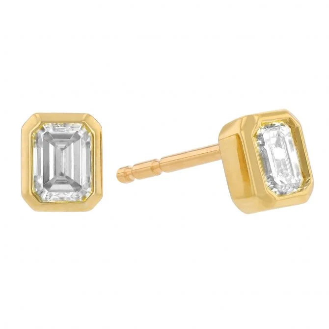 Buy More, Save More On Stunning Jewelry Pieces Emerald Cut Diamond Bezel Set Stud Earrings in Yellow Gold