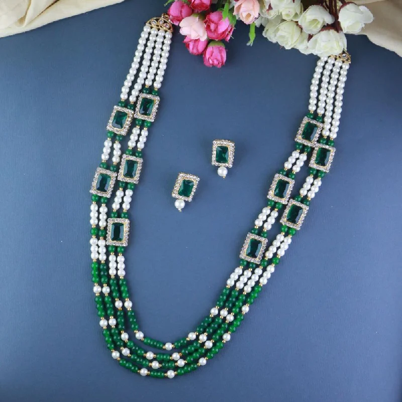 Elegant Jewelry, Exclusive Prices – Shop Now Etnico Gold Plated Traditional Stone Studded Multi Strand Long Pearl Necklace Jewellery With Stud Earrings Set For Women/Girls (Green)