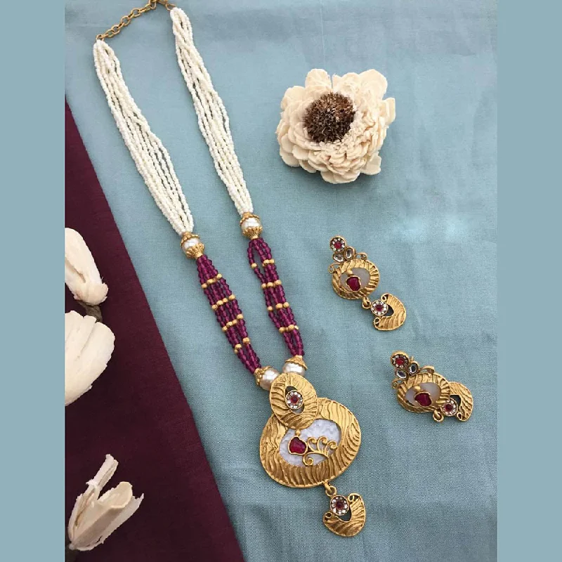 Premium Jewelry At Special Low Prices For A Limited Time FS Collection Gold Plated Kundan Stone And Pearls Long Necklace Set