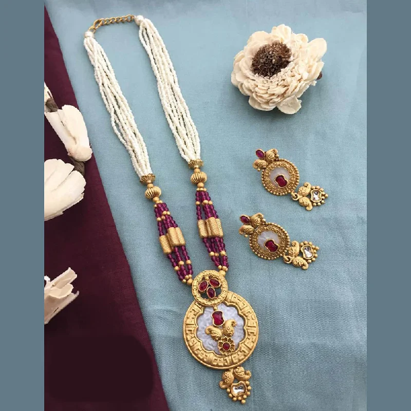 Buy More, Save More On Stunning Jewelry Designs FS Collection Gold Plated Kundan Stone And Pearls Long Necklace Set