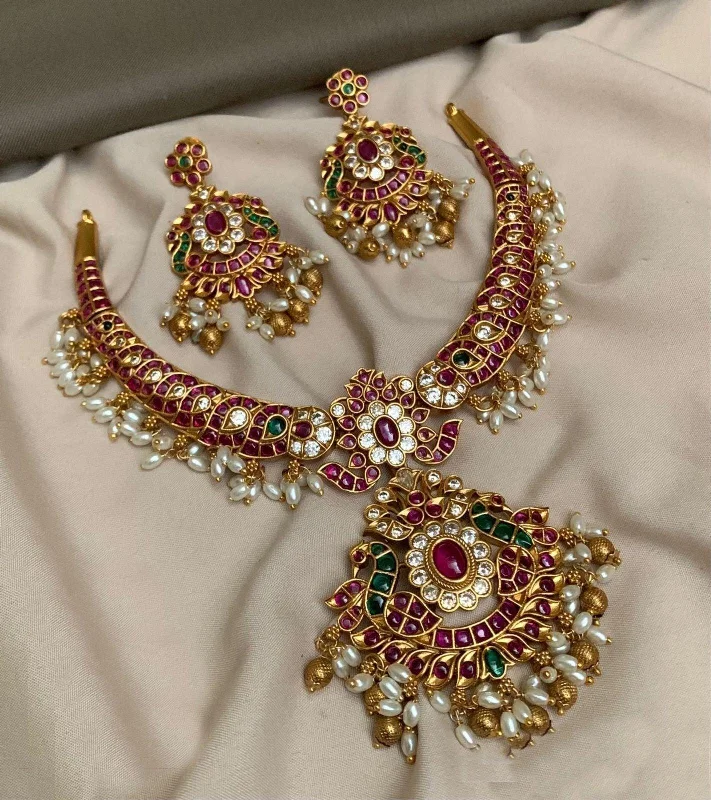 Special Offers On Handcrafted And Designer Jewelry Premium Sayara Collection Elegant Emerald & CZ Necklace Set 24003N