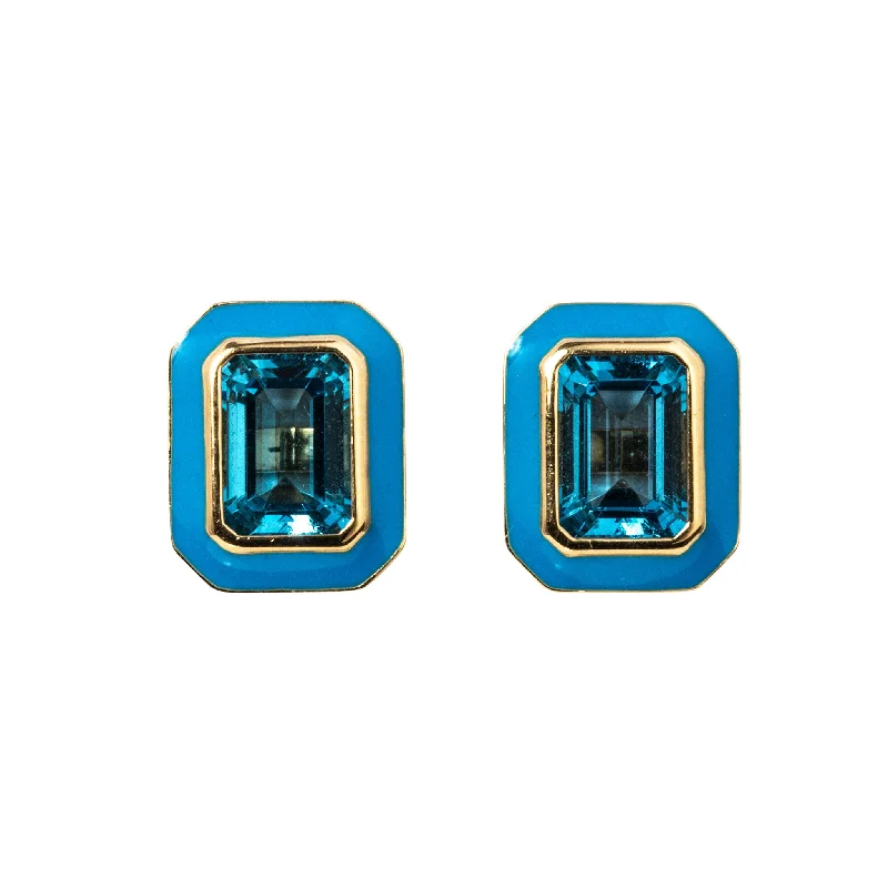 Limited-Time Offer On Elegant Jewelry Pieces Goshwara Blue Topaz & Turquoise Enamel 18K Gold Stud Earrings Limited-Time Offer On Elegant Jewelry Pieces Goshwara Blue Topaz & Turquoise Enamel 18K Gold Stud Earrings