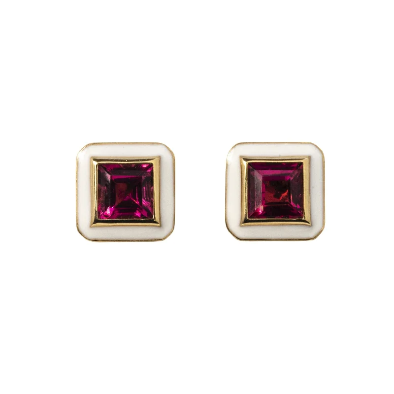 Limited-Stock Jewelry Sale – Once It's Gone, It's Gone Goshwara Rubellite & White Enamel 18K Gold Stud Earrings Limited-Stock Jewelry Sale – Once It's Gone, It's Gone Goshwara Rubellite & White Enamel 18K Gold Stud Earrings