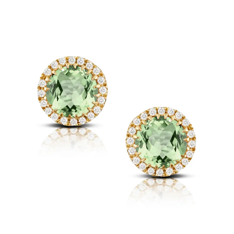 Bestselling Jewelry At Special Promotional Rates Green Amethyst & Diamond Halo 18K Yellow Gold Stud Earrings Bestselling Jewelry At Special Promotional Rates Green Amethyst & Diamond Halo 18K Yellow Gold Stud Earrings