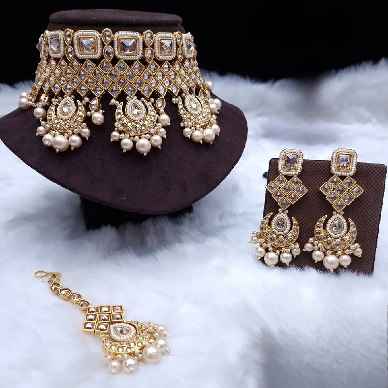 Jewelry Clearance Event – Stock Up Before It's Over JCM Gold Plated Crystal Stone And Pearl Choker Necklace Set