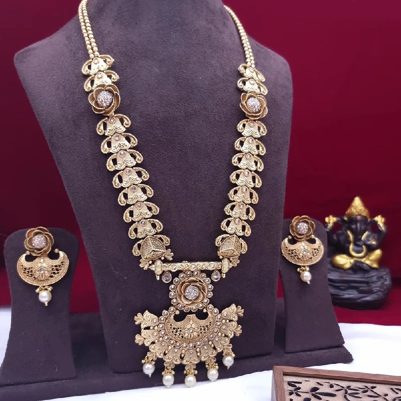 Elevate Your Outfit With Discounted Statement Jewelry JCM Gold Plated Pota Stone And Pearl Long Necklace Set
