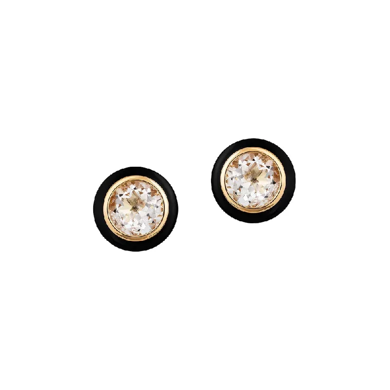 Elegant Necklaces And Bracelets At Limited-Time Offers Rock Crystal and Black Enamel Stud Earrings