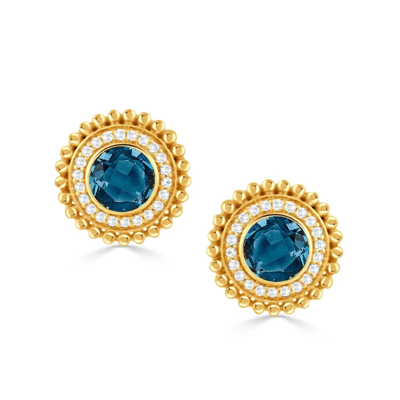 Elegant Jewelry, Exclusive Prices – Shop Now London Blue Topaz & Diamond 18K Gold Beaded Stud Earrings Elegant Jewelry, Exclusive Prices – Shop Now London Blue Topaz & Diamond 18K Gold Beaded Stud Earrings
