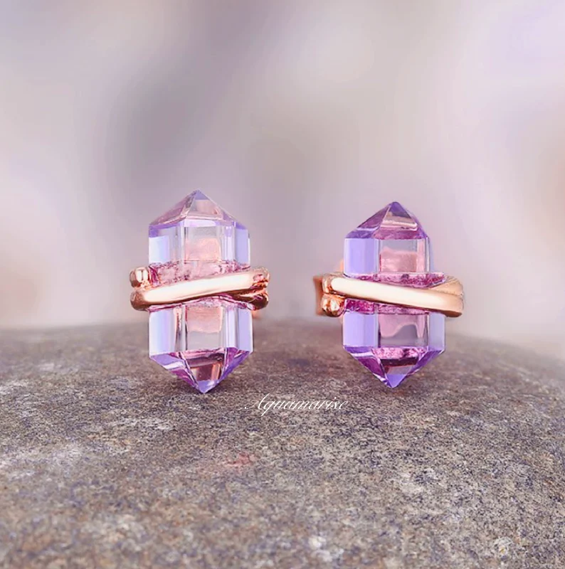 Shop Stylish Jewelry Now And Save Big Minimalist Raw Alexandrite Stud Earrings- 14K Rose Gold Vermeil