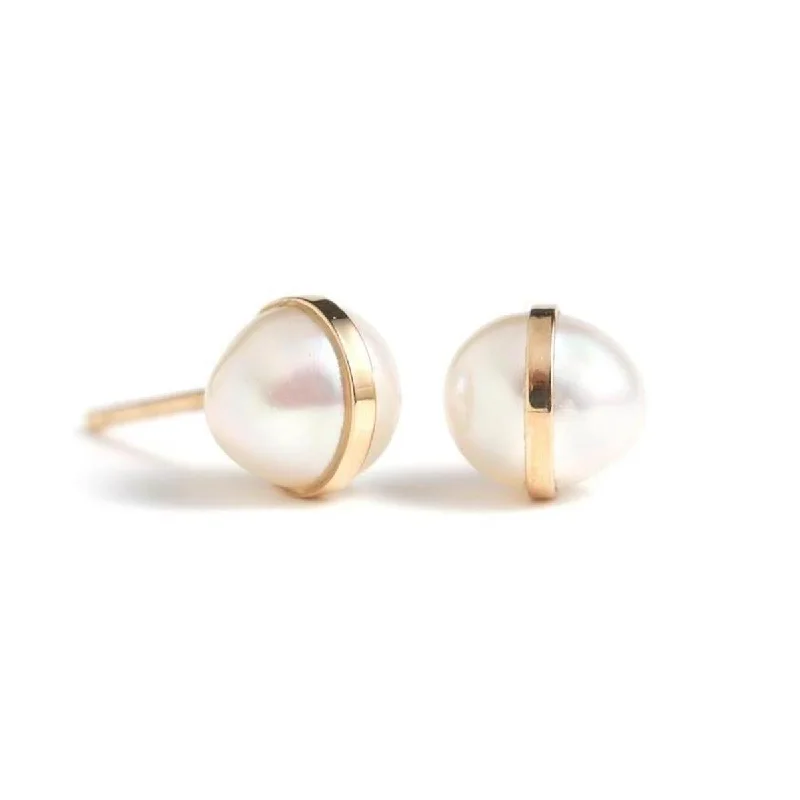 Grab Stylish Jewelry Before The Sale Ends Bezel-Wrapped Pearl Stud Earrings