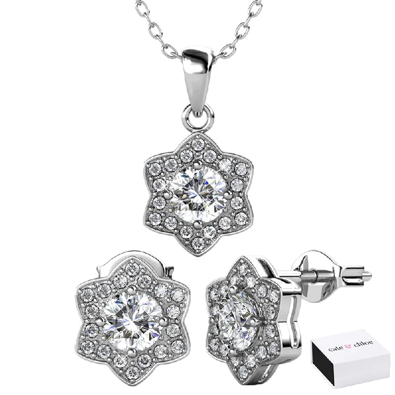 Seasonal Jewelry Deals – Elevate Your Style Poppy 18k White Gold Plated Pendant Necklace & Stud Earrings Set with Swarovski Crystals