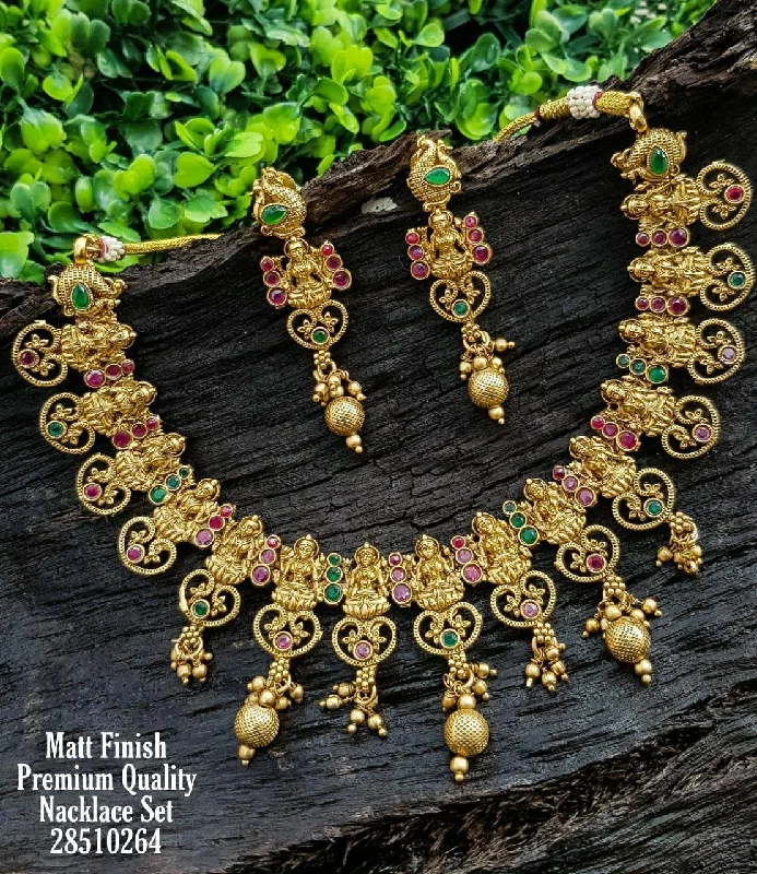 Seasonal Jewelry Deals – Elevate Your Style Premium Antique Gold Finish Laxmi motif with Leaf Pattern