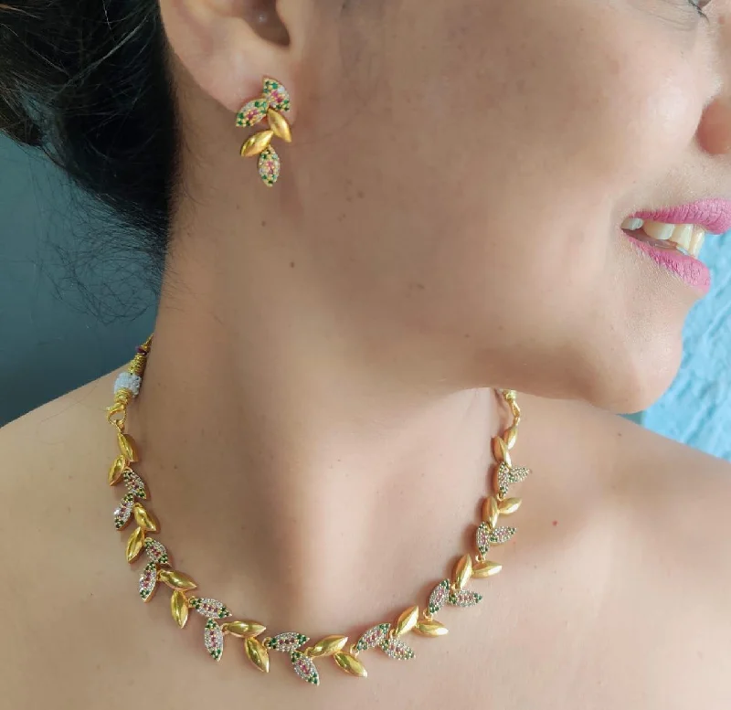 Fashion-Forward Jewelry At Exclusive Discounts Premium Gold Finish Sayara Collection CZ Stones Necklace Set 12887N-11