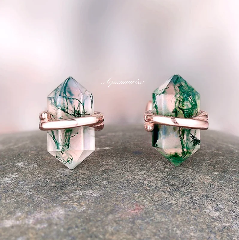 Fashion-Forward Jewelry At Incredible Prices Raw Green Moss Agate Stud Earrings- 14K Rose Gold Vermeil