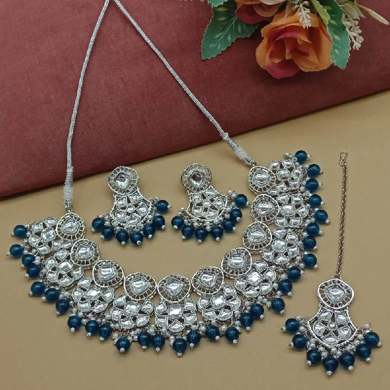 Seasonal Jewelry Deals – Elevate Your Style Sai Fashion Silver Plated Kundan Stone And Beads Necklace Set