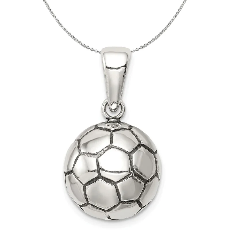 Shop Dazzling Jewelry With Special Promotional Discounts Sterling Silver 14mm Antiqued 3D Soccer Ball Necklace