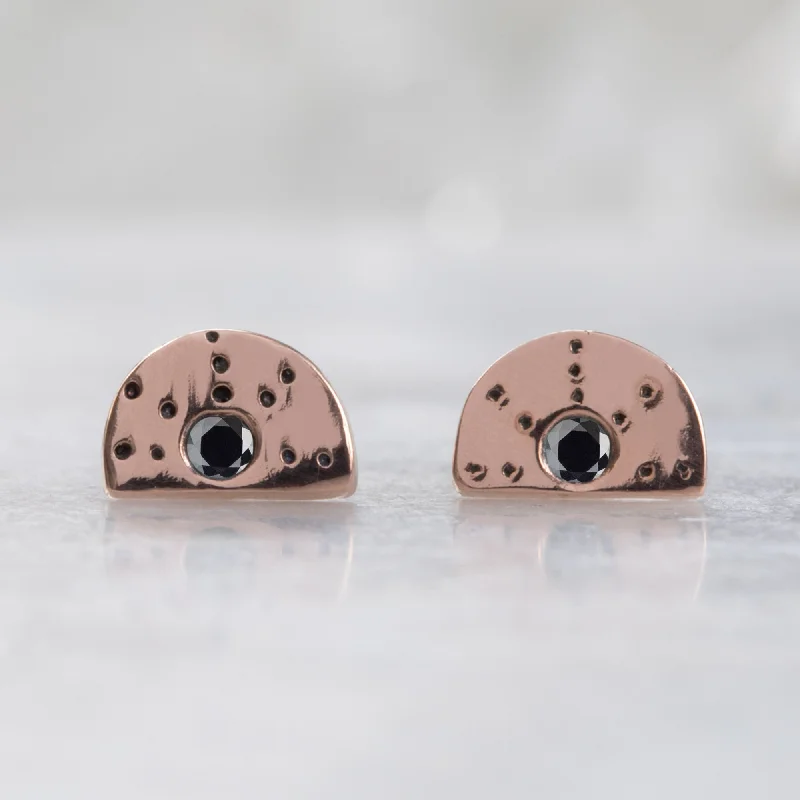 The Half Moon Black Diamond Stardust Stud Earrings | 14K Rose Gold