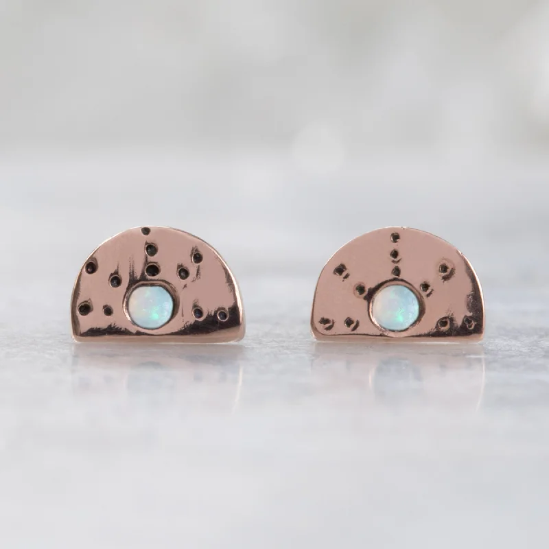 The Half Moon Opal Stardust Stud Earrings | 14K Rose Gold