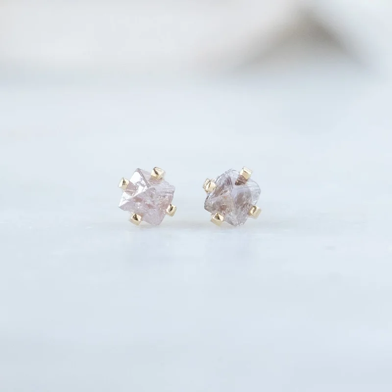 The Rough Silvery Grey Diamond Stud Earrings | 14K Yellow Gold