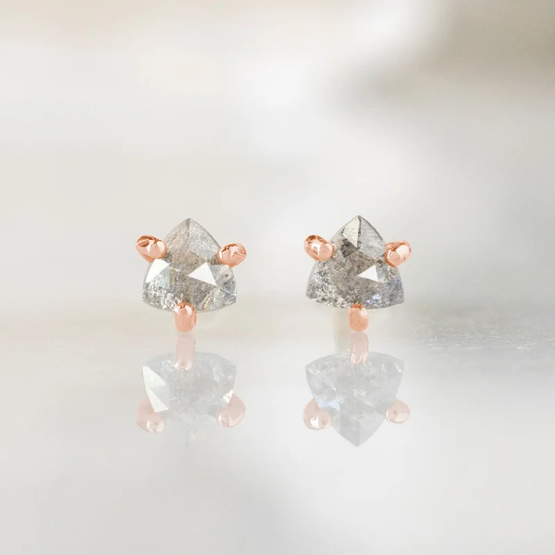 The Salt and Pepper Diamond Trillion Stud Earrings | 14K Rose Gold